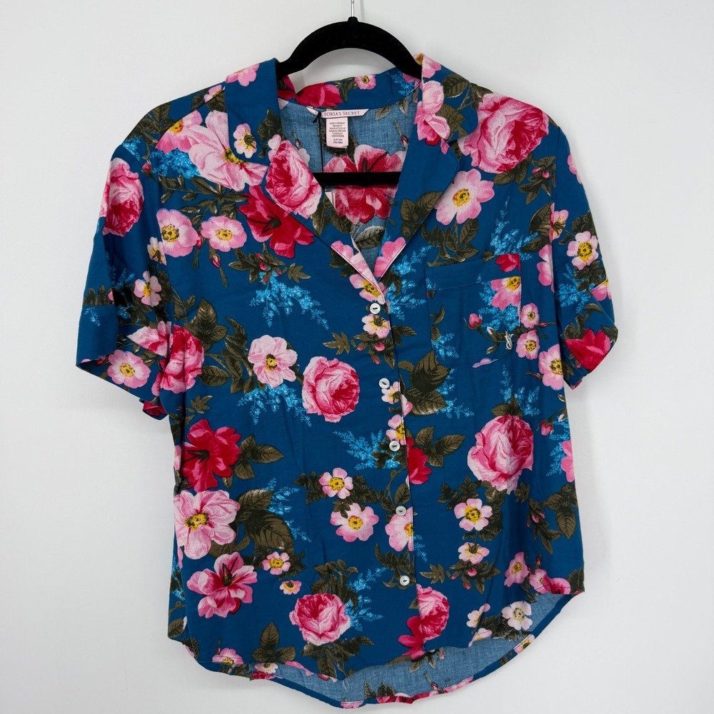 Victoria's Secret Pajama Set Women S Blue Floral Short Sleeve Shorts Sleepwear